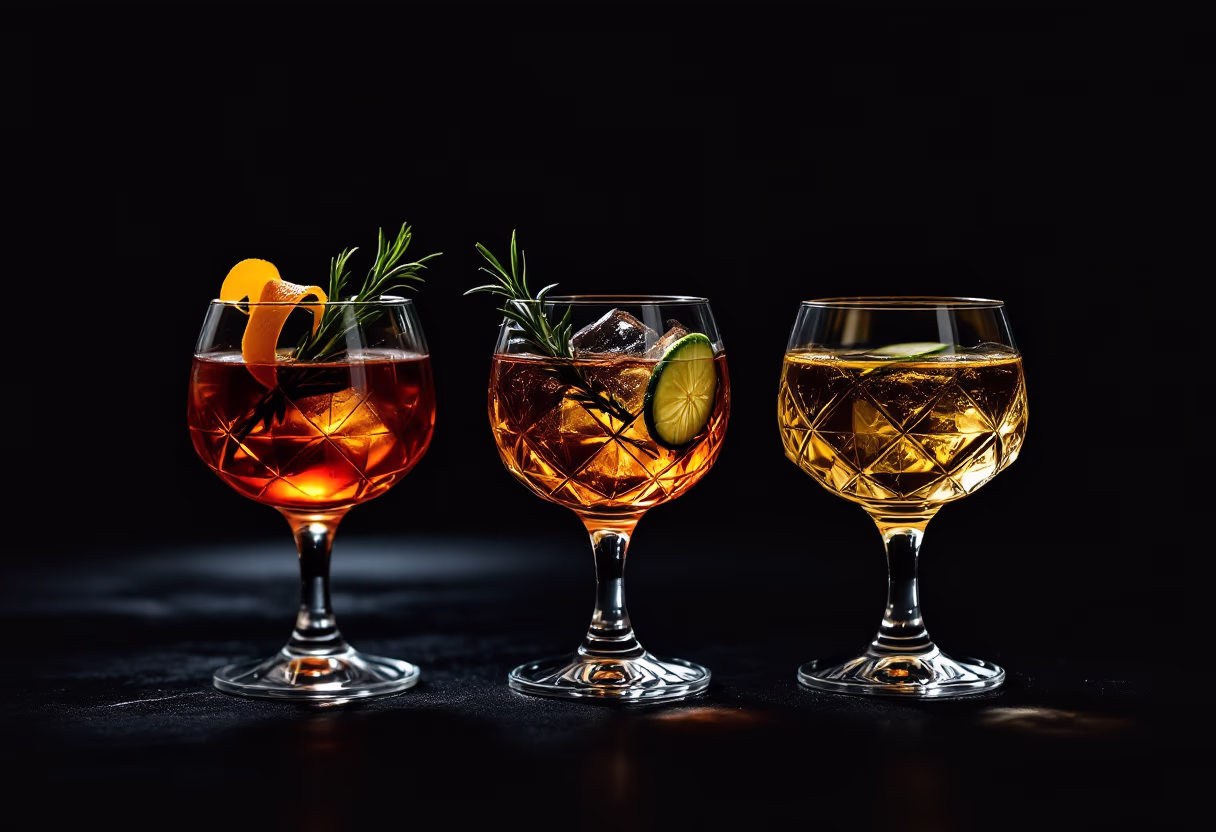 image of cocktail flight, featuring a subtle selection of handcrafted cocktails