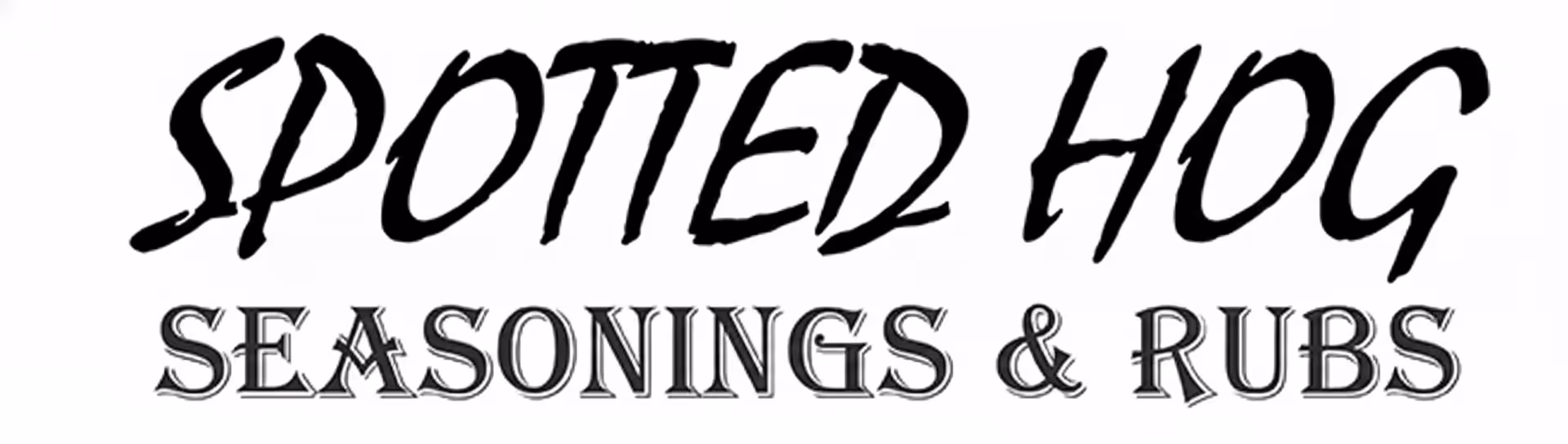 Logo with text 'Spotted Hog Seasonings & Rubs' in black stylized fonts on white background.