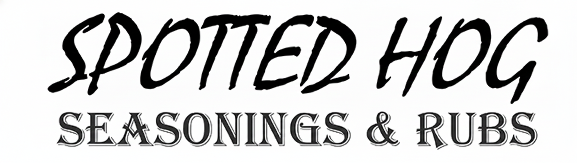 Logo with text 'Spotted Hog Seasonings & Rubs' in black stylized fonts on white background.