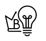 Black outline of a light bulb beside an open book with the letters 'B' and 'I' on its pages.