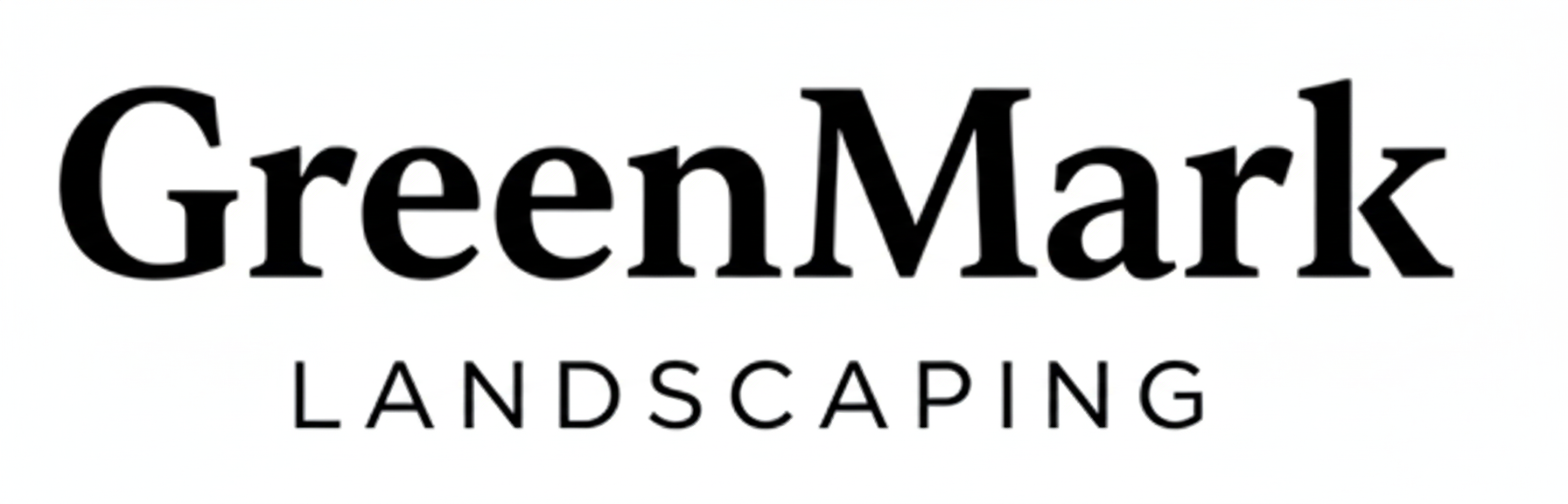 Text logo reading GreenMark Landscaping in black font on white background.