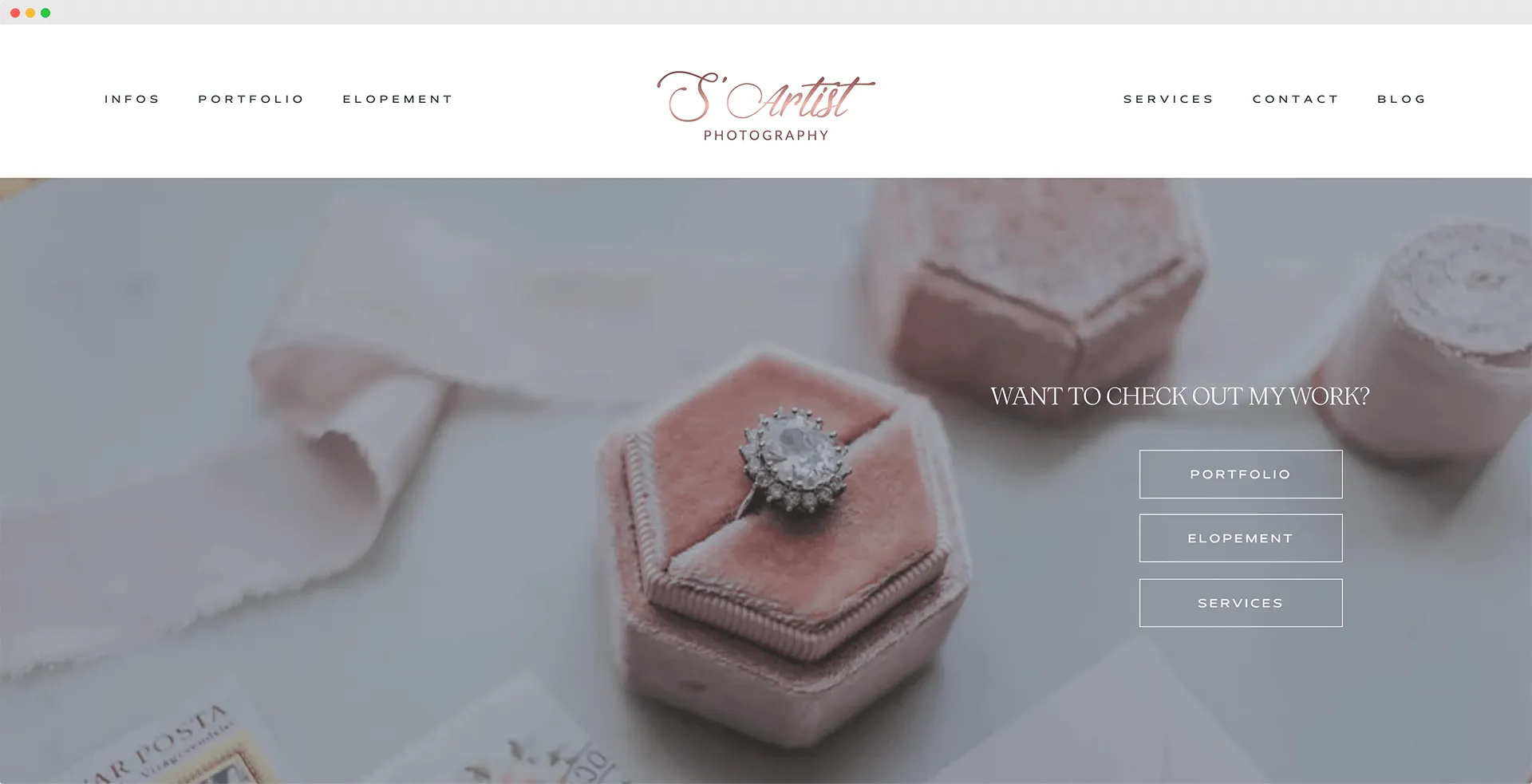 Page d'accueil du site Sartist Photography