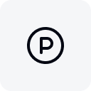 Parking symbol with a letter P inside a circle on a rounded square background.