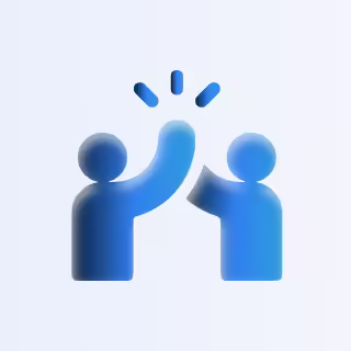 Icon of two blue figures giving a high five with three small lines above their hands.