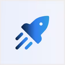 Blue rocket icon with motion lines on a light background.