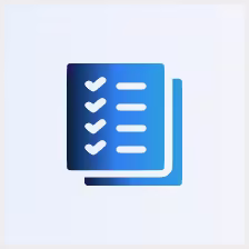 Blue checklist icon with five check marks on a white background.