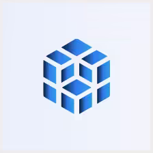 Blue 3D cube made of smaller interconnected cubes on a light background.