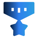 Blue trophy icon with three vertical rectangular cutouts on the cup.