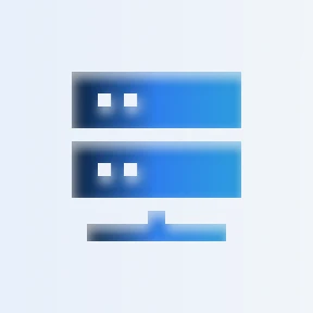Blue and black icon representing two server racks stacked vertically with a small base below.