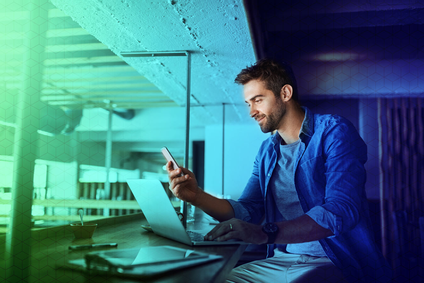 Man on his phone smiling