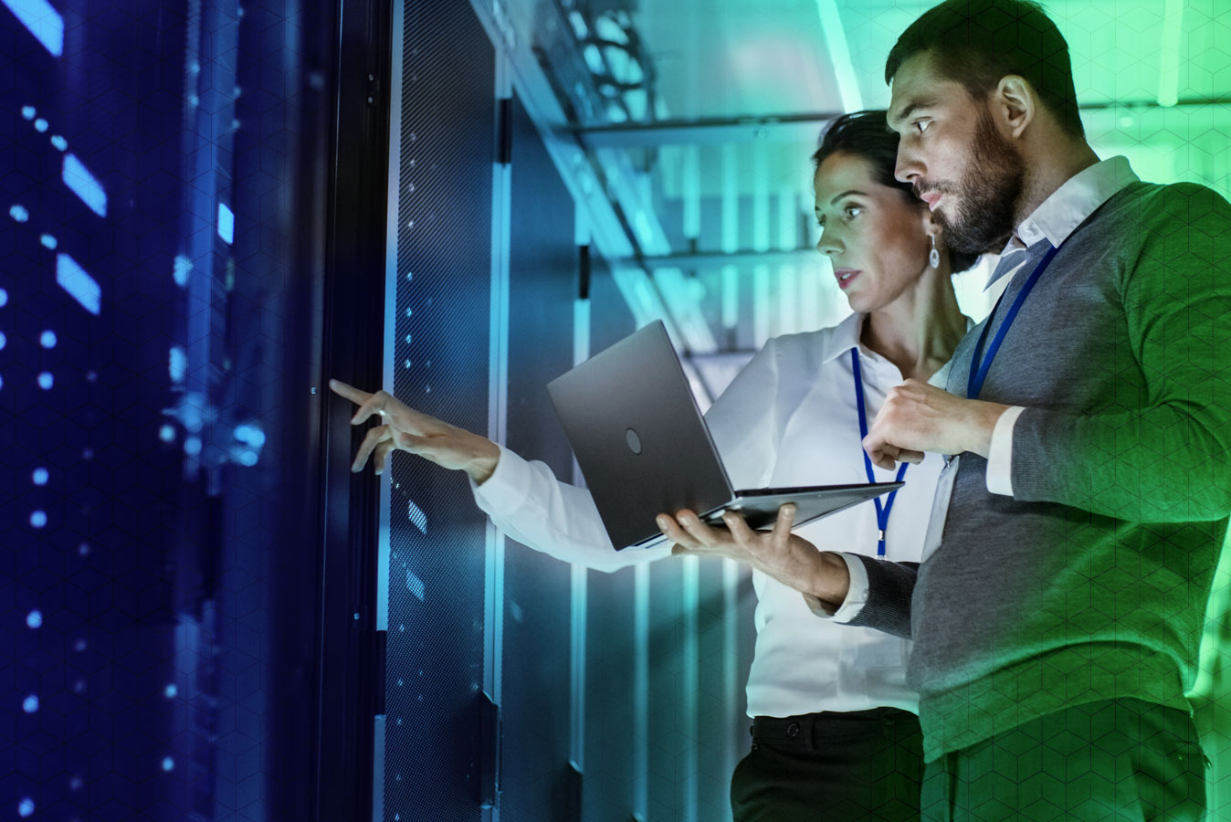 Man and woman in server room