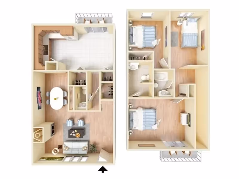 3bed 2.5bath floor plan layout