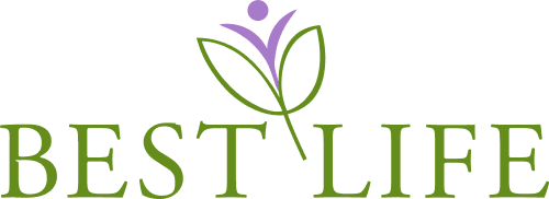 Best Life logo with stylized green leaves and a purple human figure above the text.