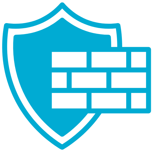 Blue icon consisting of a lock within a shield overlapped on it's right by a brick wall. Representative of TPG Consulting's hands-on expertise in firewall deployment and optimization.