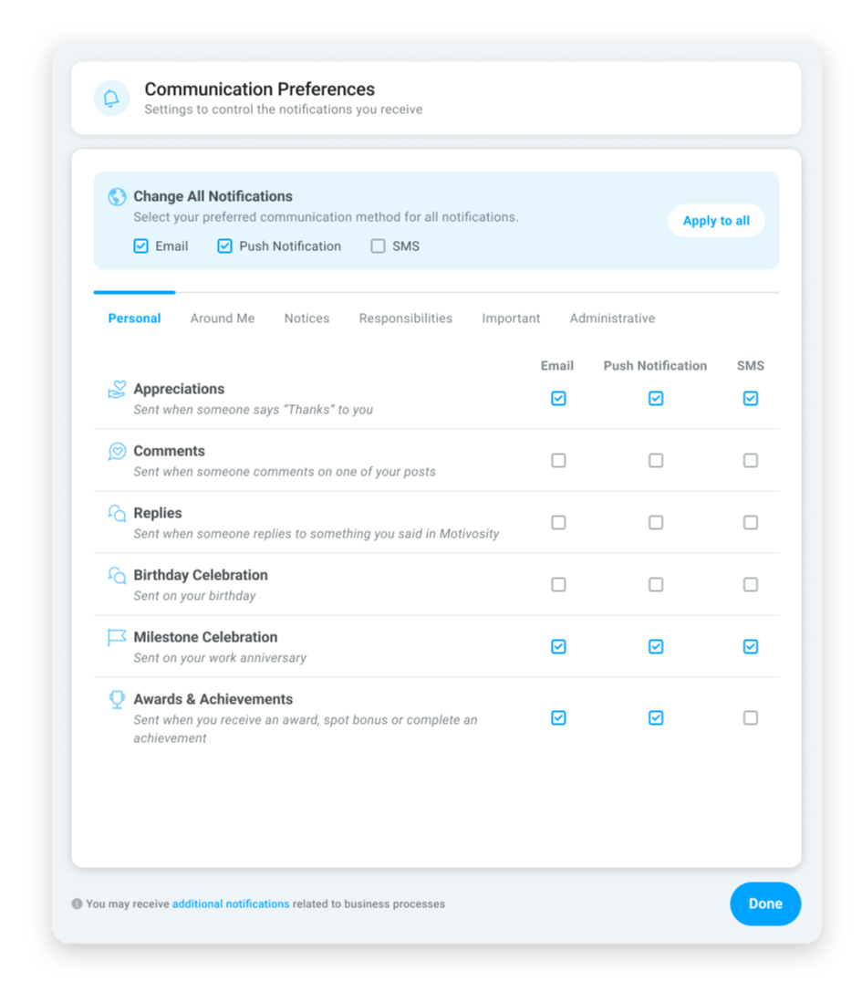 Motivosity UI Notification Updates