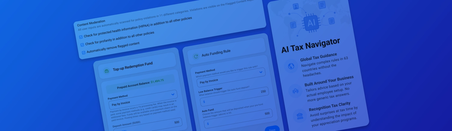 Motivosity UI with blue gradient overlay