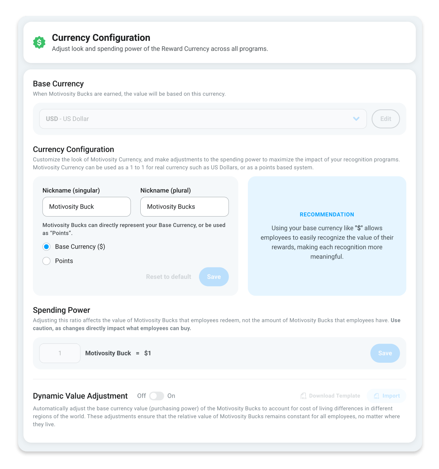 Motivosity UI Purchase Power Parity
