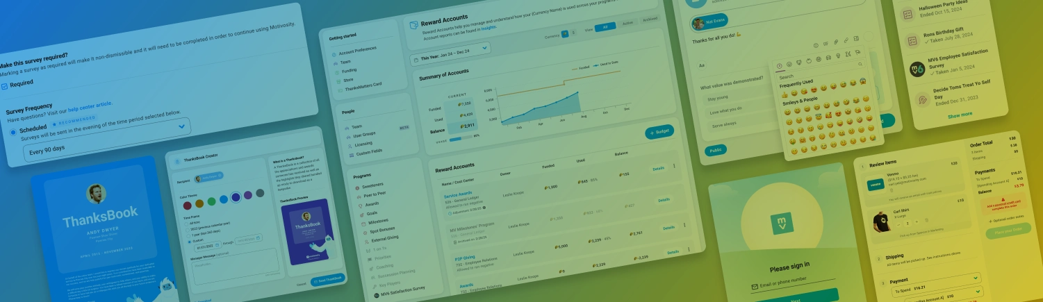 Motivosity UI with blue and yellow gradient