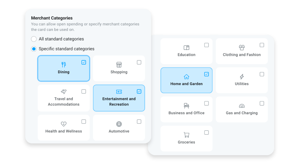 Motivosity UI control dollars with MCC codes