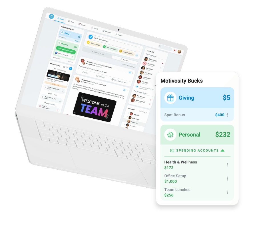 Screenshot of Motivosity platform and Motivosity Bucks