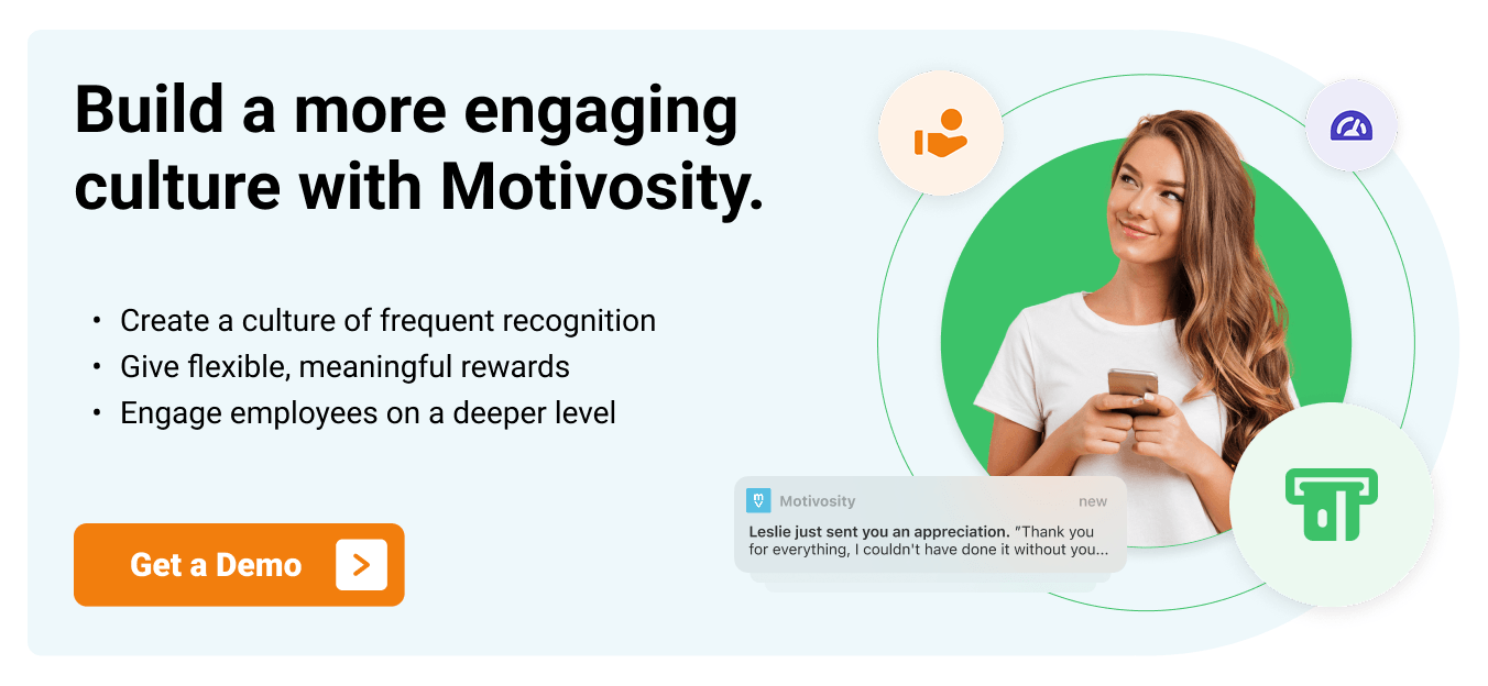Image of an employee using Motivosity for milestone recognition, employee rewards, and more.