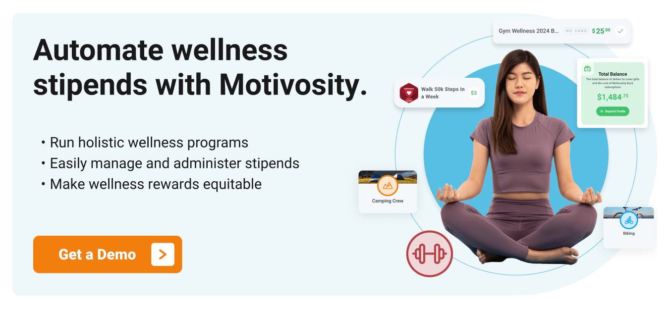 Image of an employee meditating and a call to automate wellness stipends with Motivosity.