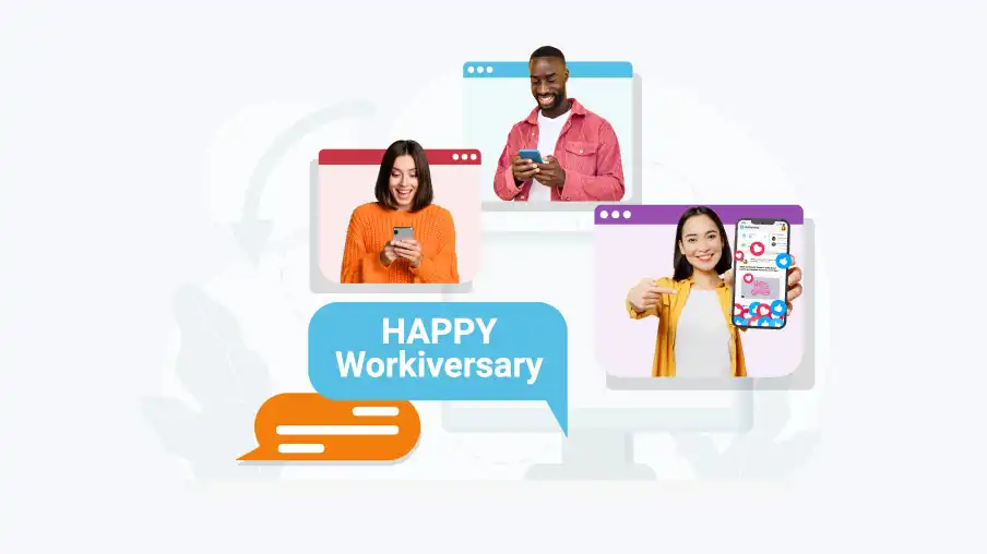 Employee anniversaries and service awards being celebrated in an employee recognition software.