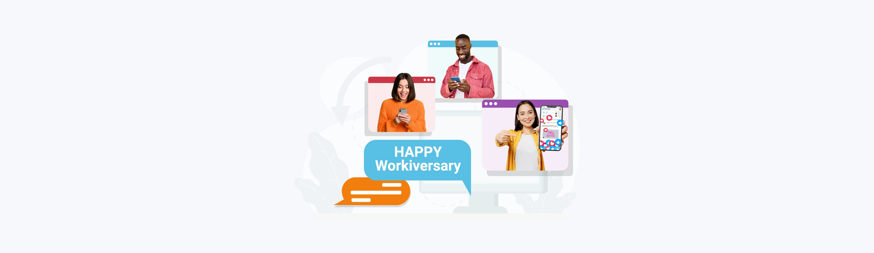 Employee anniversaries and service awards being celebrated in an employee recognition software.