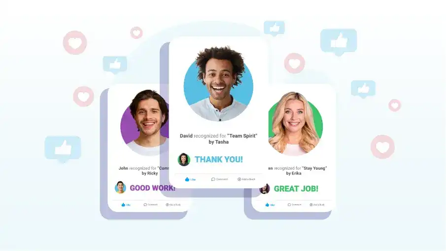 Peer to peer recognition being sent in a digital employee recognition platform. 