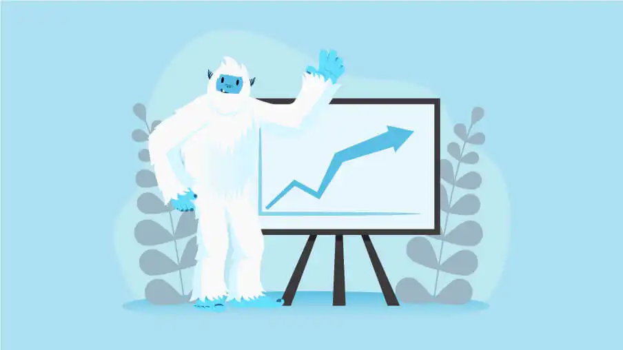 Presentation showing an arrow with upward trajectory, signaling an increase in employee motivation and employee happiness.