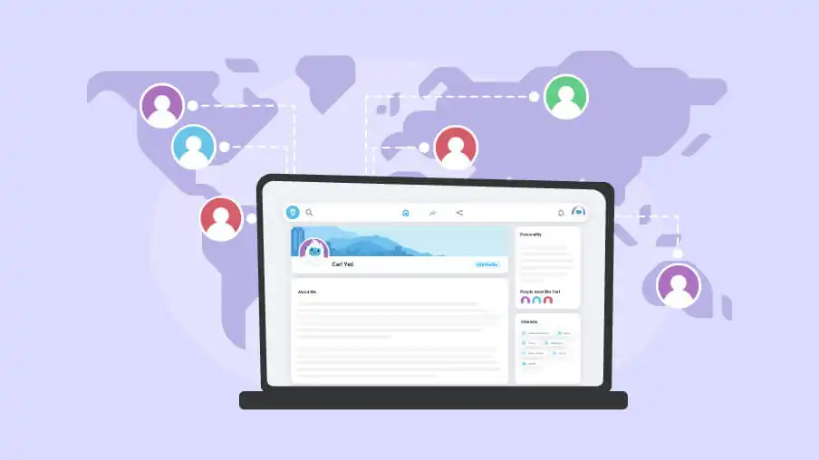 Employee engagement software open on a laptop computer and being used to connect remote employees and hybrid employees.