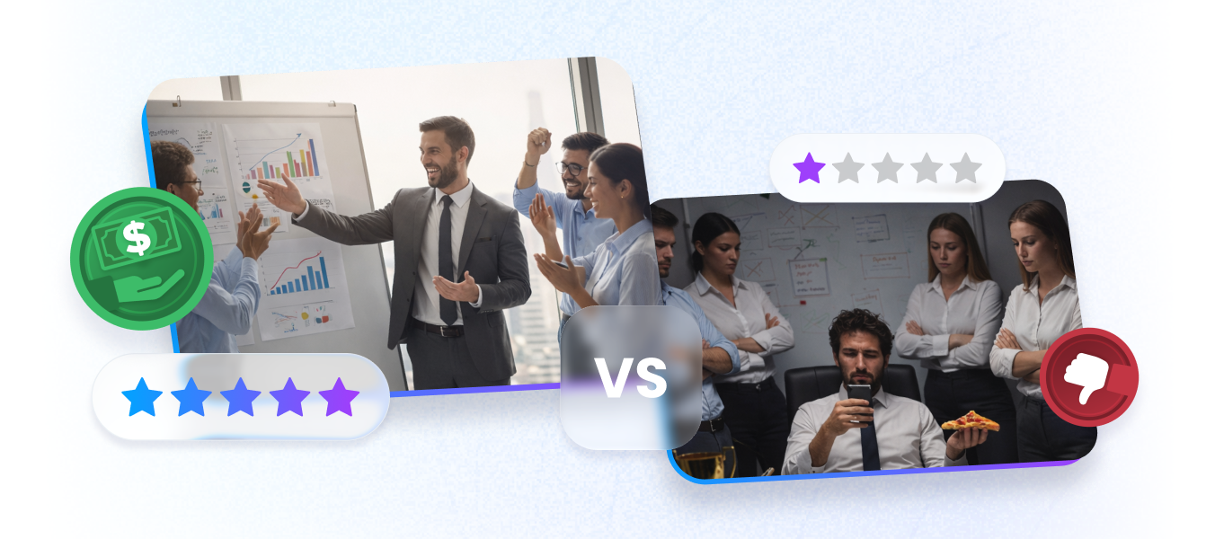 What culture leaders actual do differently. Image of happy employees vs sad ones