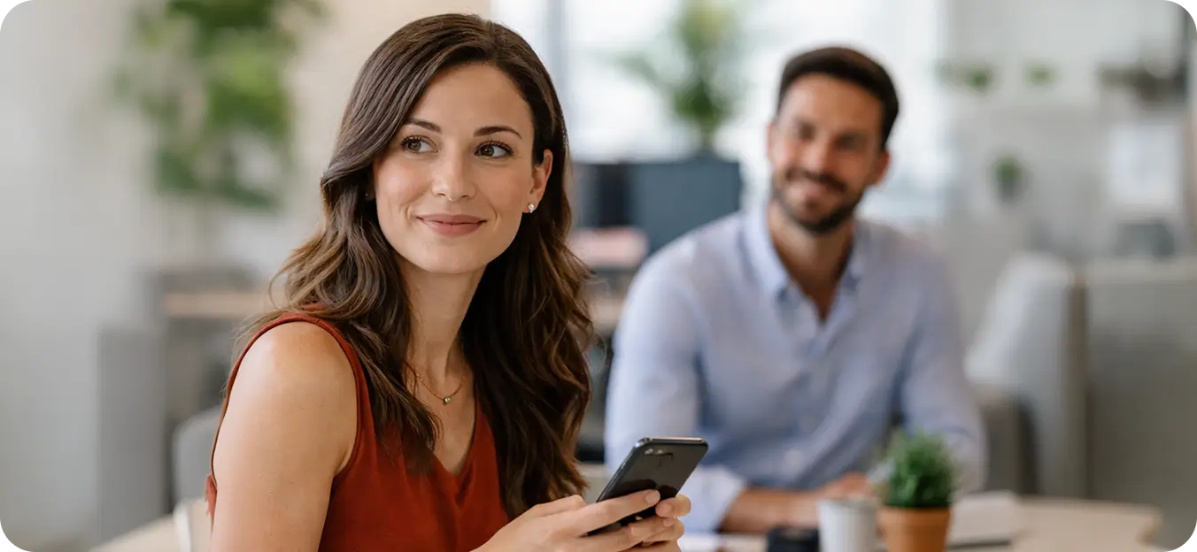 Employees in an office setting collaborating and building workplace connection and engagement