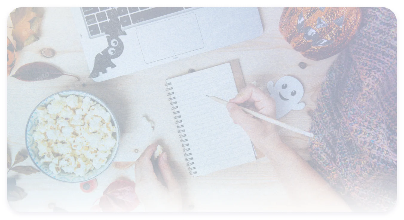 HR professional planning Halloween office party ideas at decorated workspace to improve employee engagement and workplace culture during the holiday season