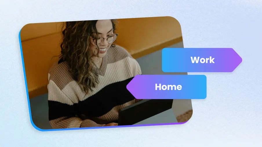 Remote employee working happily from home with work-life balance visual — illustrating how structured boundaries improve remote work culture and employee wellbeing
