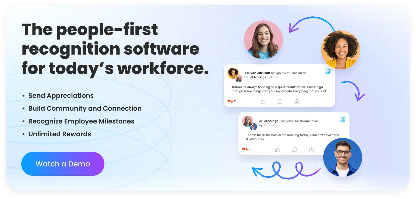 Motivosity people-first recognition software banner with peer appreciation posts highlighting employee engagement platform features