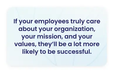 Pull quote card on employee mission alignment and success — employee recognition and company culture insight from Motivosity