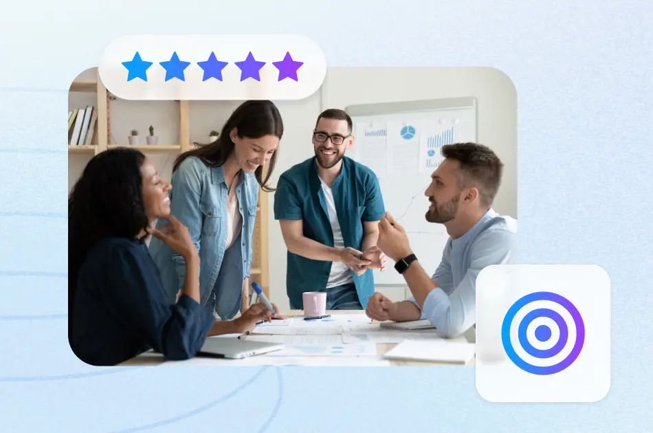 Employee recognition software built to increase employee motivation, and a target representing goal achievement.