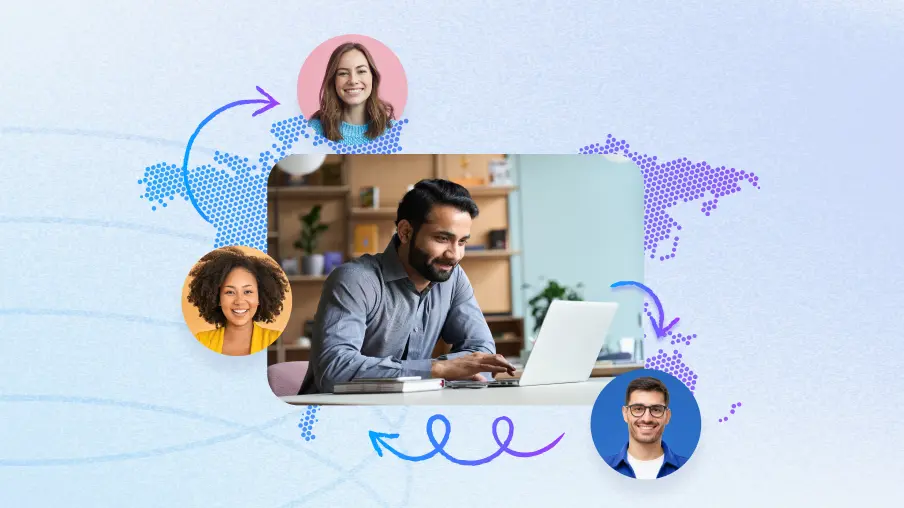 Employee engagement software open on a laptop computer and being used to connect remote employees and hybrid employees.