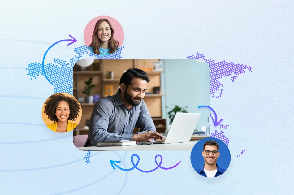 Employee engagement software open on a laptop computer and being used to connect remote employees and hybrid employees.