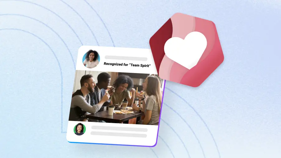 Motivosity employee recognition platform UI card showing Team Spirit peer recognition with group of coworkers — HR technology