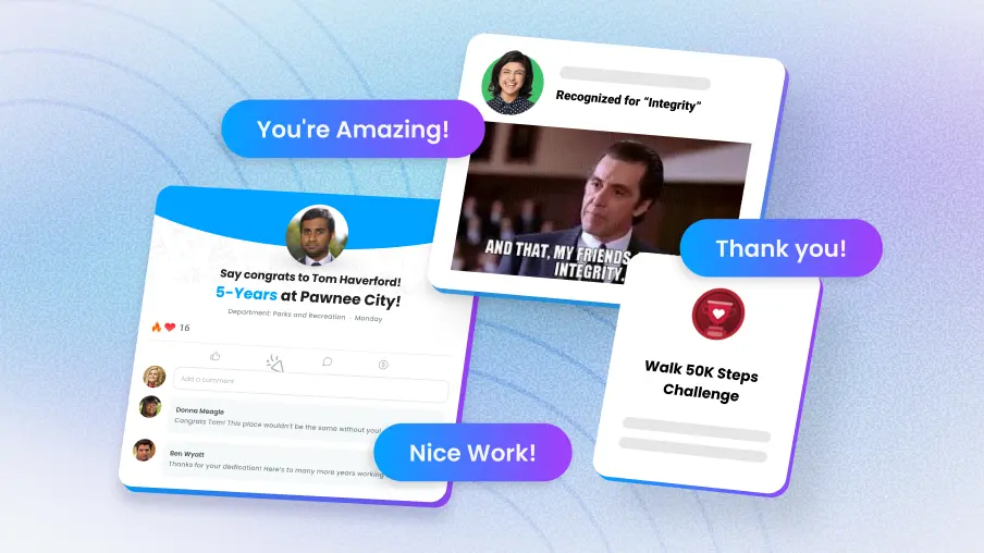 Top-down employee recognition and peer appreciation in an employee recognition software.