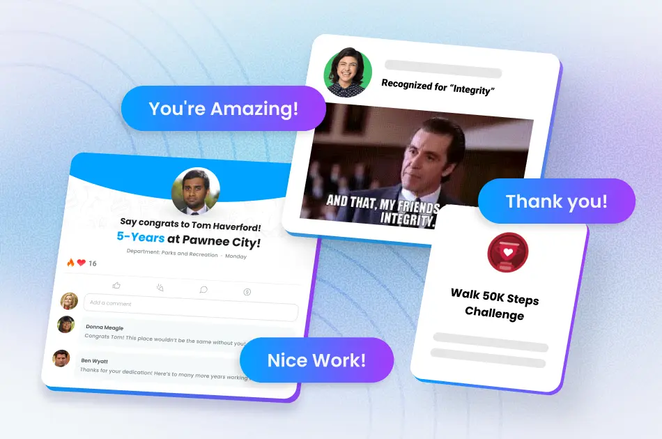 Top-down employee recognition and peer appreciation in an employee recognition software.