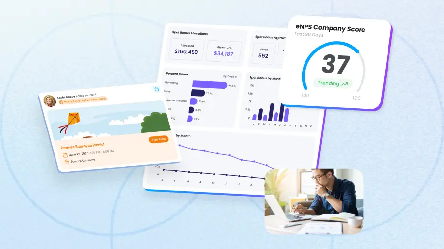 Employee recognition software on an employee computer.