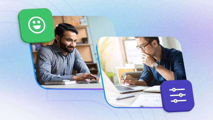 Two professionals working independently at laptops representing blended workforce model — employee engagement software for remote and hybrid teams