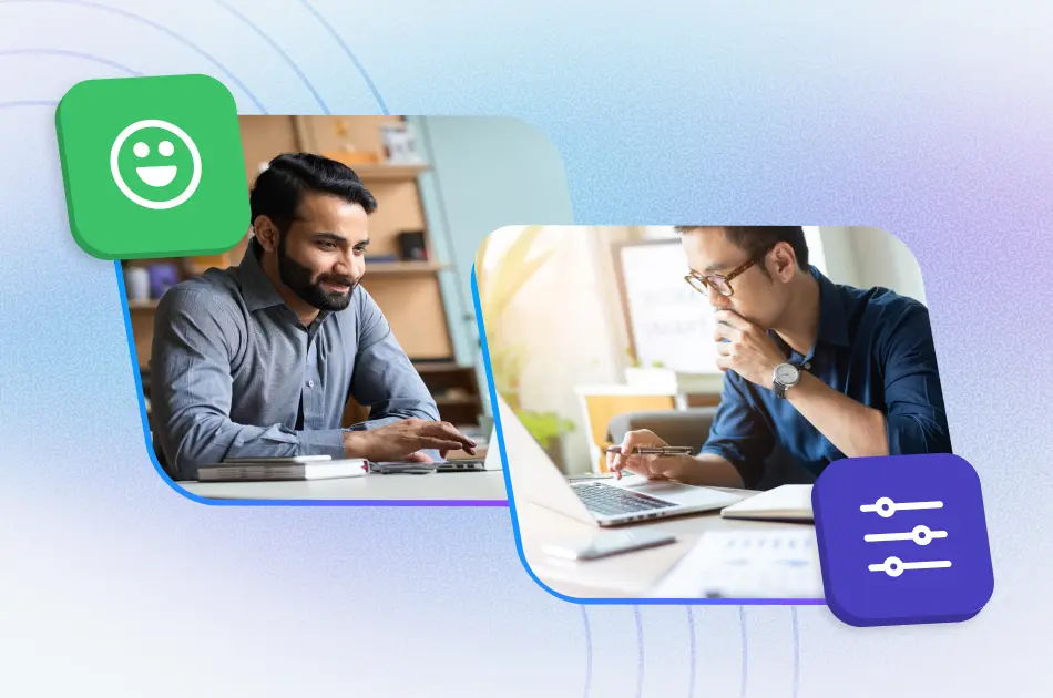 Two professionals working independently at laptops representing blended workforce model — employee engagement software for remote and hybrid teams
