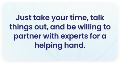 Quote graphic encouraging companies to take time and partner with experts on employee learning and development strategy — HR tools and organizational strategy advice