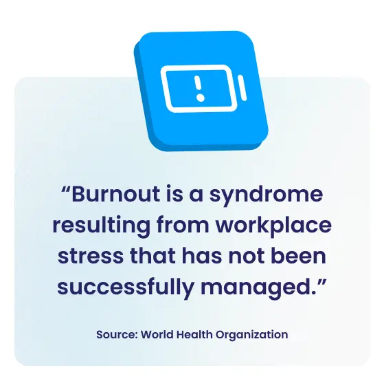 World Health Organization definition of employee burnout — workplace stress syndrome quote for HR and employee engagement context