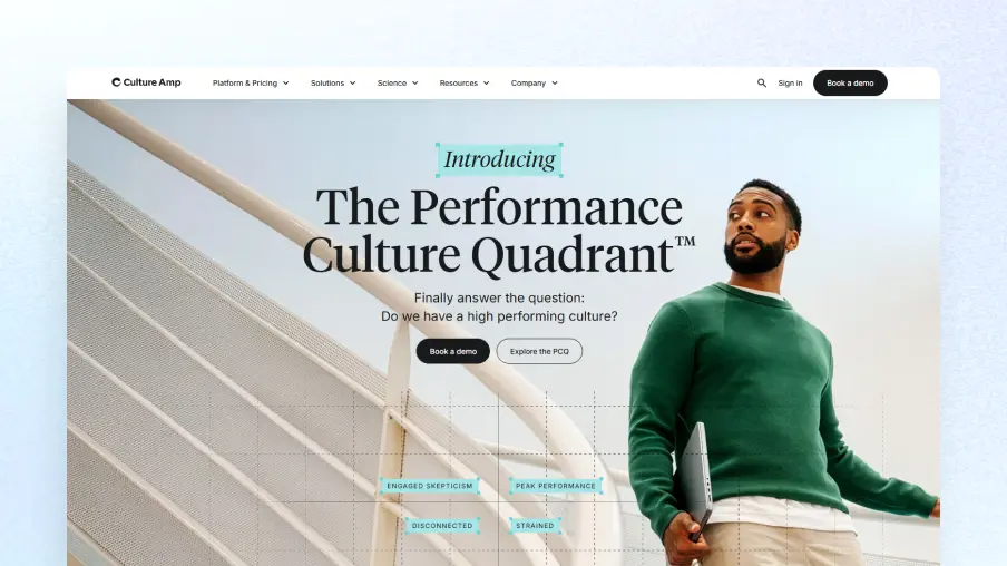 Culture Amp employee experience platform homepage — engagement analytics and retention insights software for HR and people leaders
