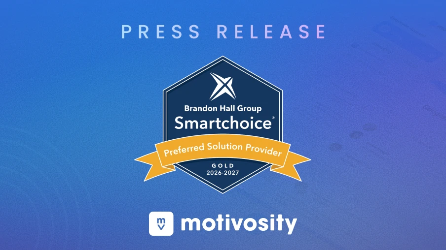 Brandon Hall Group Smartchoice Gold Preferred Solution Provider 2026–2027 badge awarded to Motivosity employee engagement platform.
